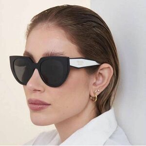 NEW Prada PR14WS 09Q-5S0 Black Talc Gray Cat Eye Oversized Women Sunglasses